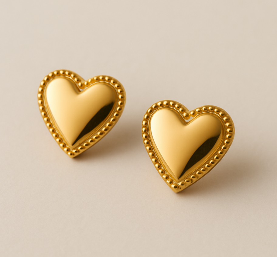 Heart Stud Earrings Waterproof PVD 18k Gold Gift Jewellery