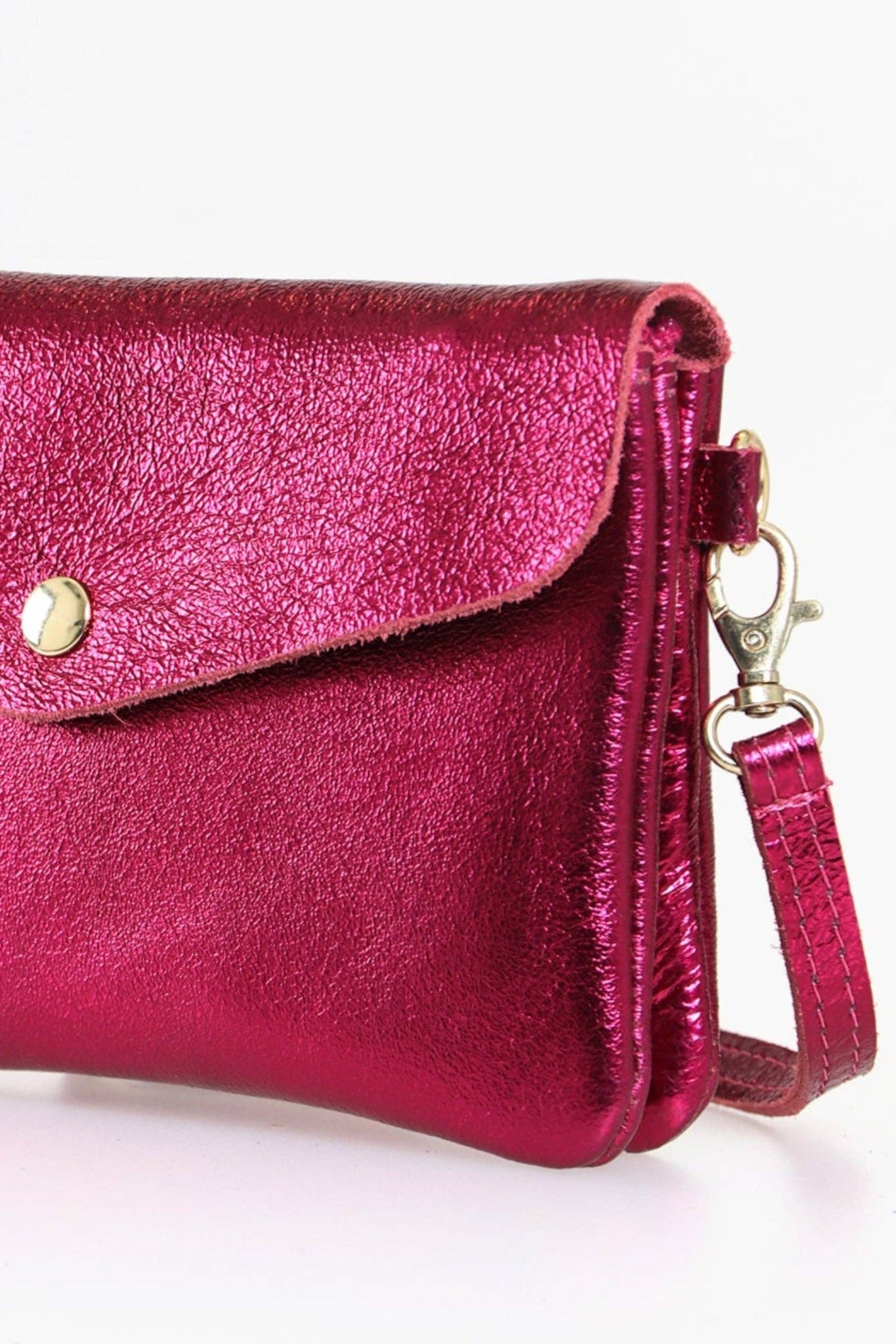 Brooke - Italian Leather Clutch Bag - Magenta, Metallic