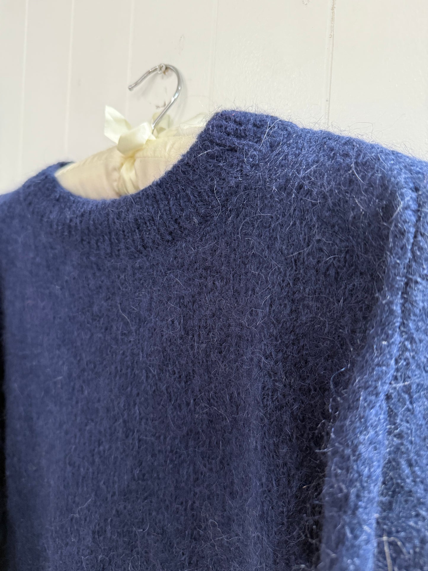 Round Neck Mohair Sweater in Navy