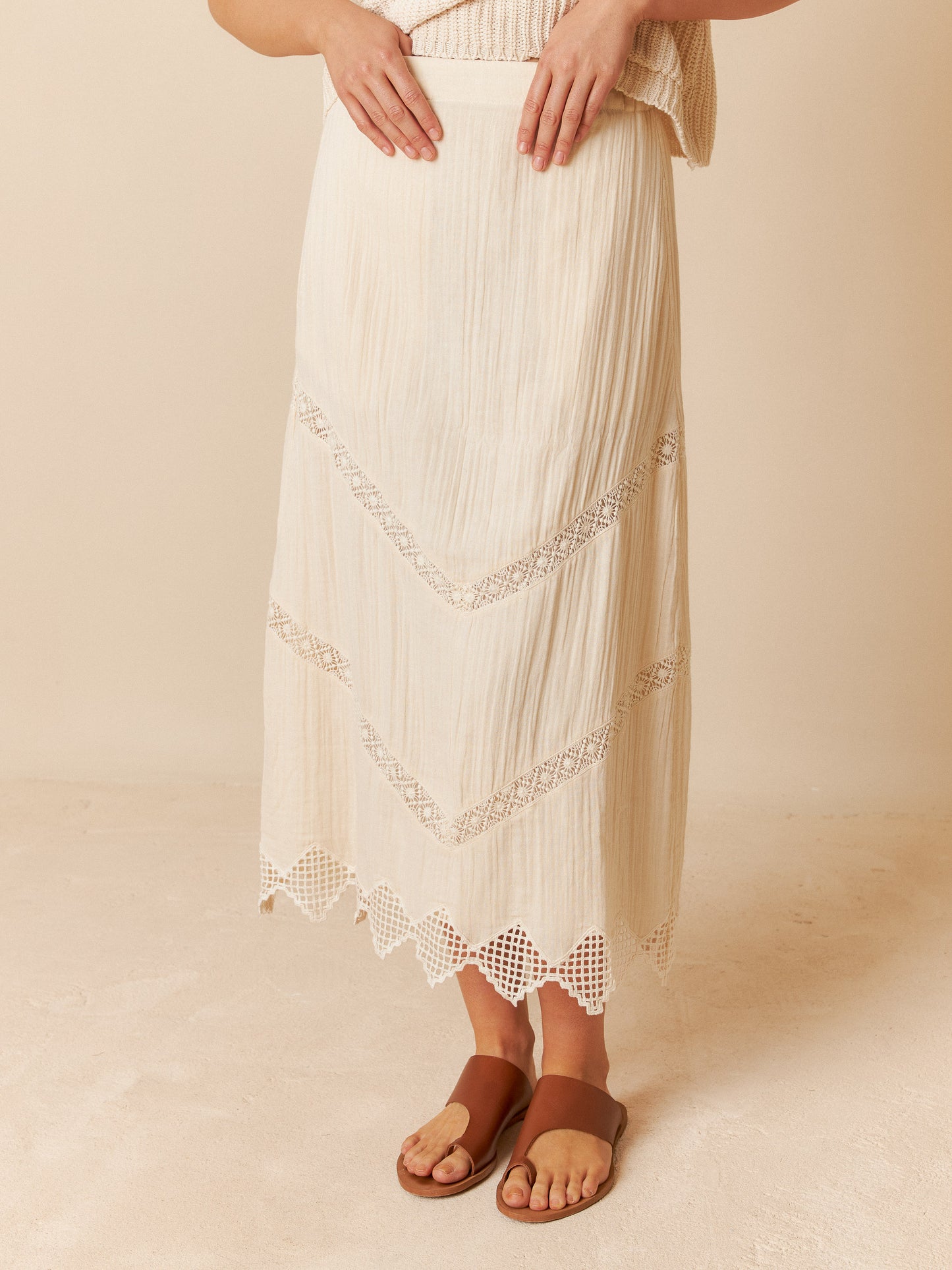 Double Gauze Skirt in Natural with Blue Flowers