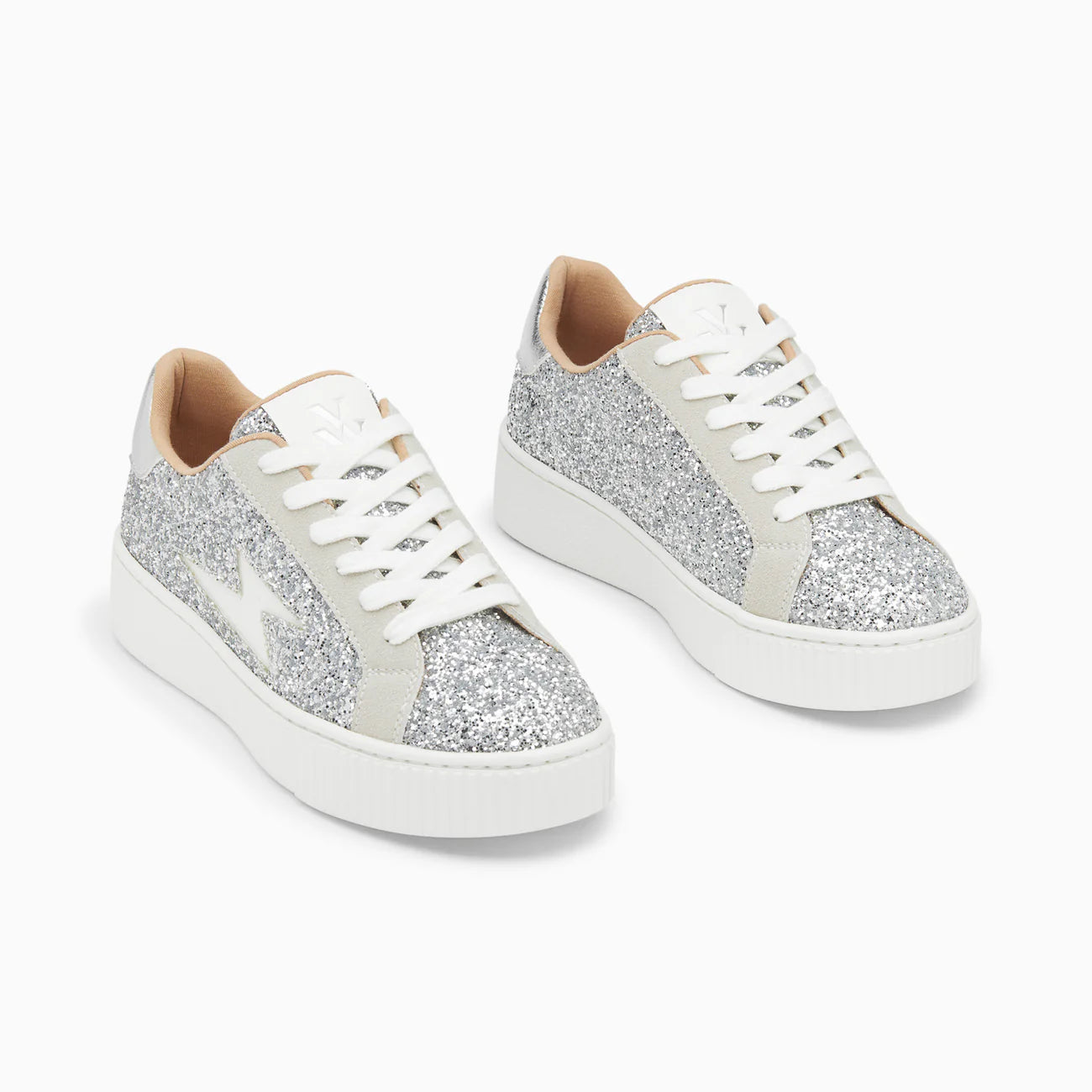Pearl Glittery Silver Storm Sneakers with Laces