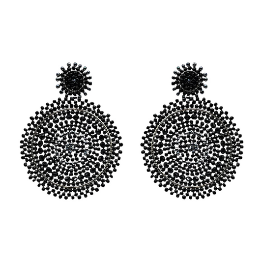 Black & Hematite Beaded Circle Drop Earrings