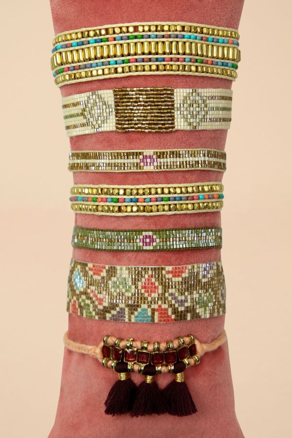 Beaded Bracelet Wide - Leopard - Gold
