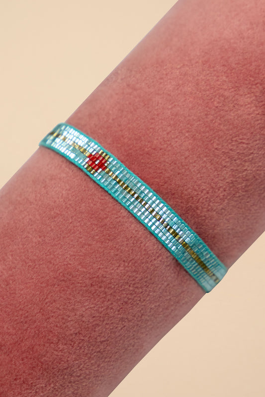 Beaded Bracelet Narrow - Aqua/Gold with Diamond