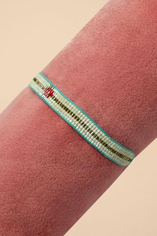 Beaded Bracelet Narrow - Cream/Gold with Diamond