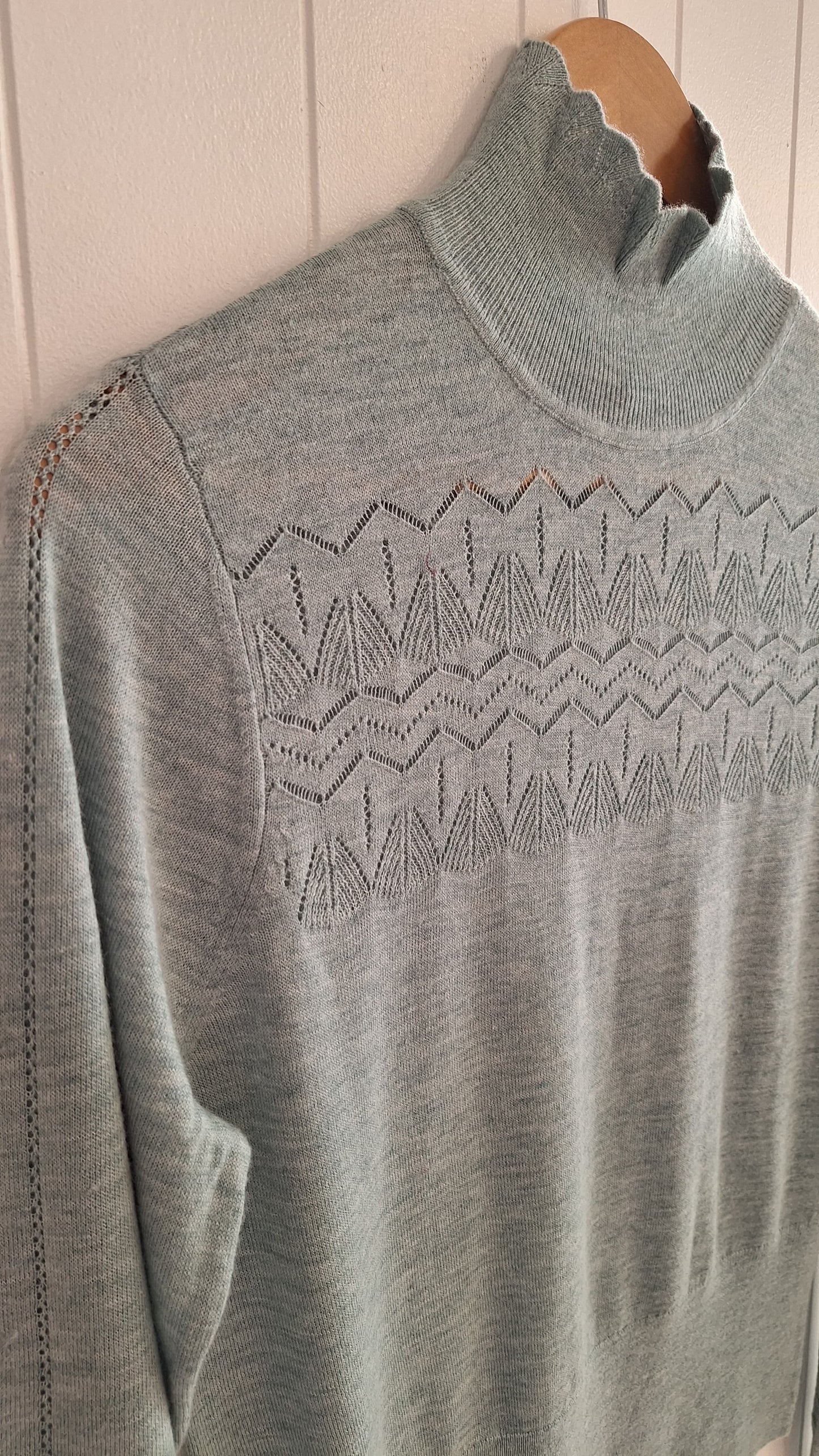 Kul Pointelle High Neck Light Teal Sweater/Jumper