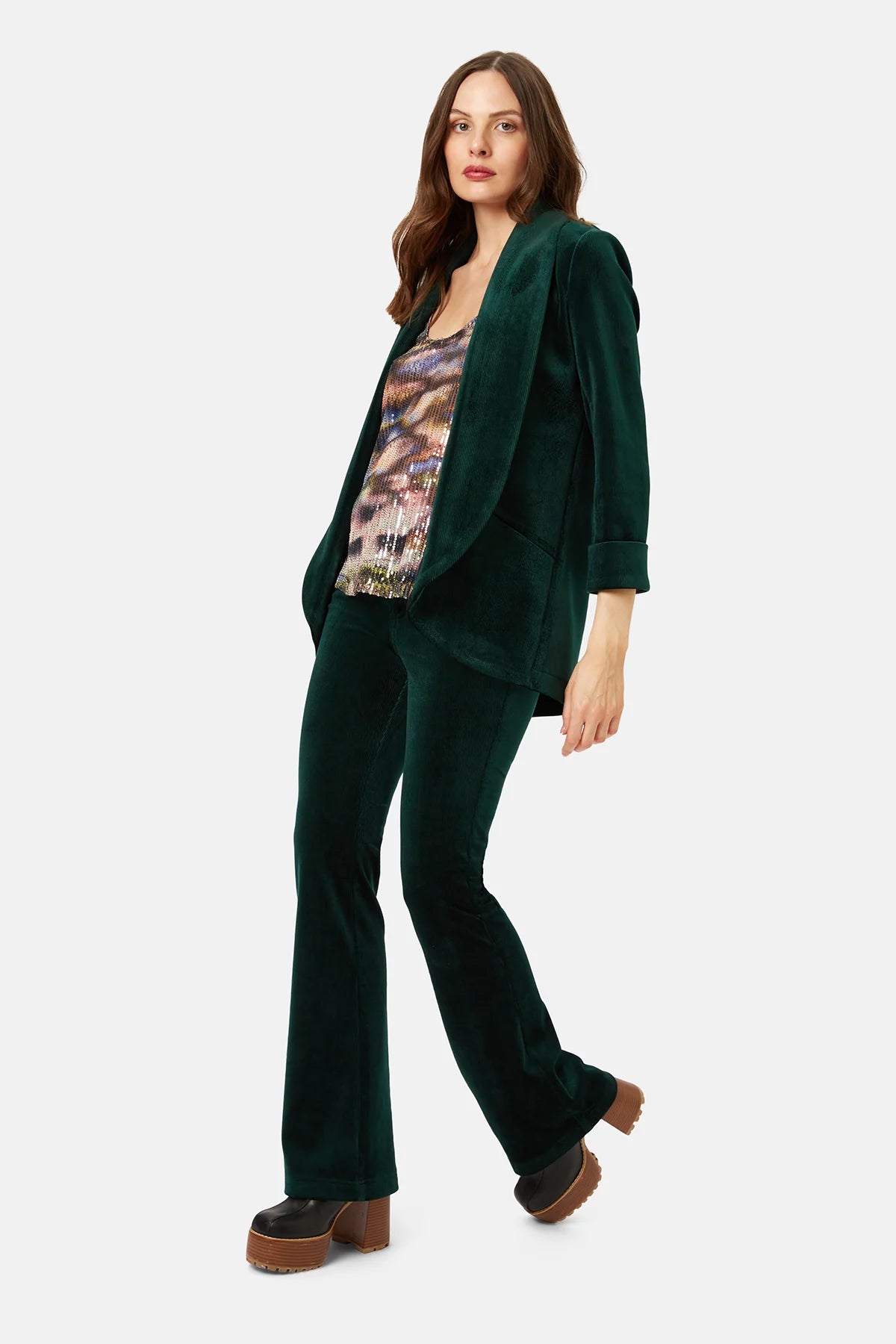 Corrie Bratter Returns Flare Trouser in Green