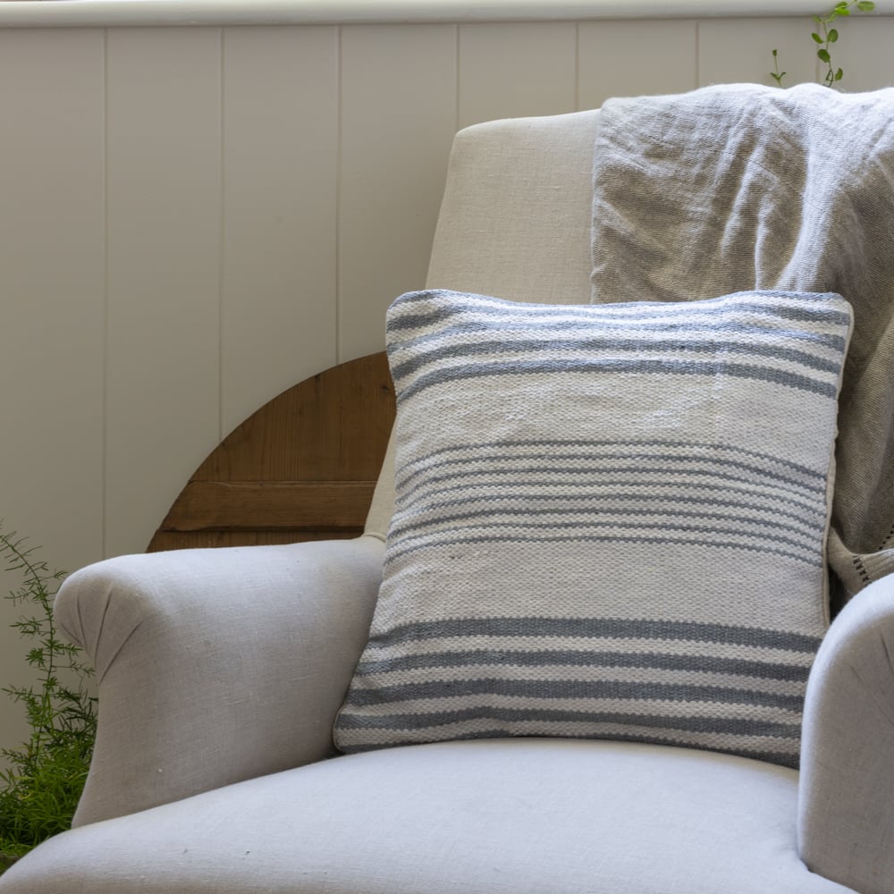 Chunky Cotton Cushion Striped Grey
