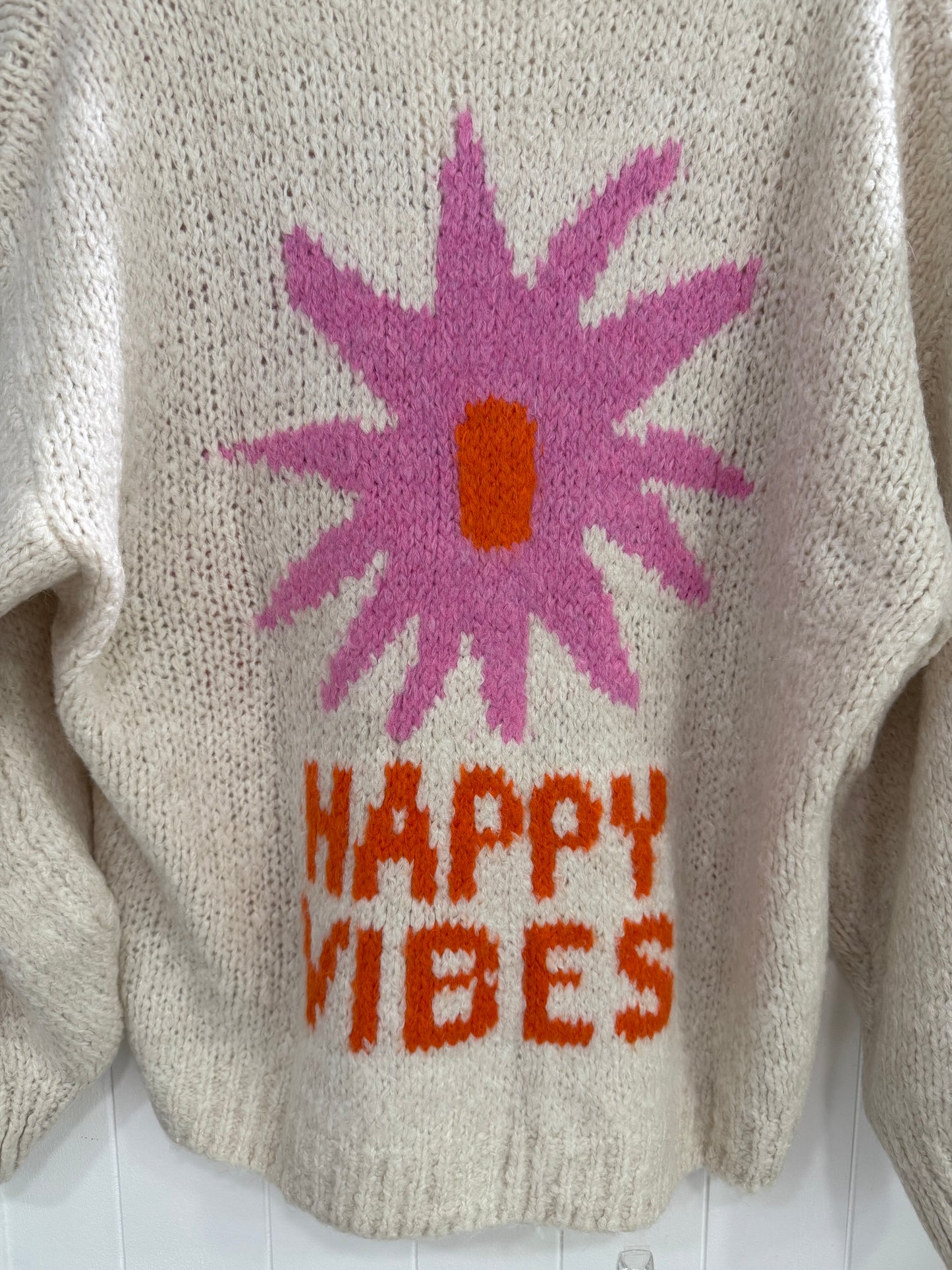 'Good Vibes' Knitted Cardigan-Cream