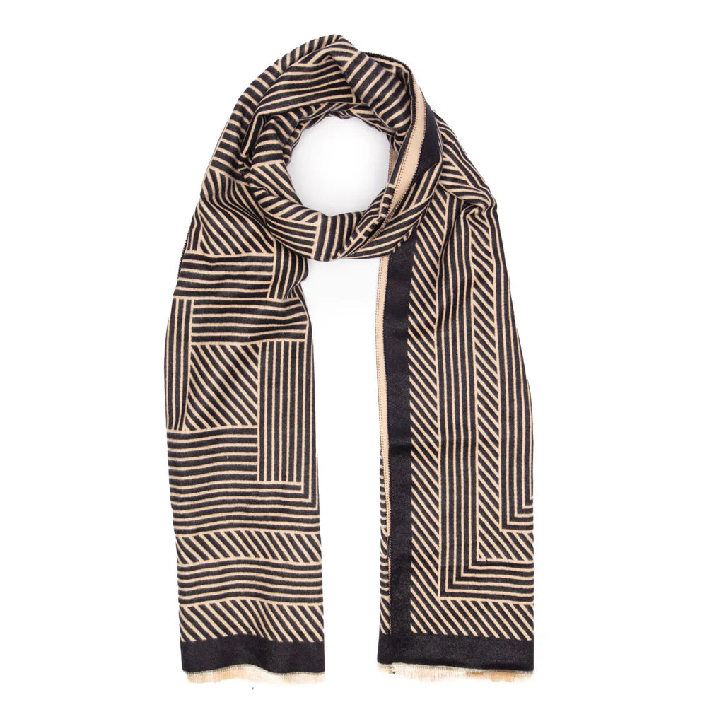 Winter Scarf Black and Sand Geometric