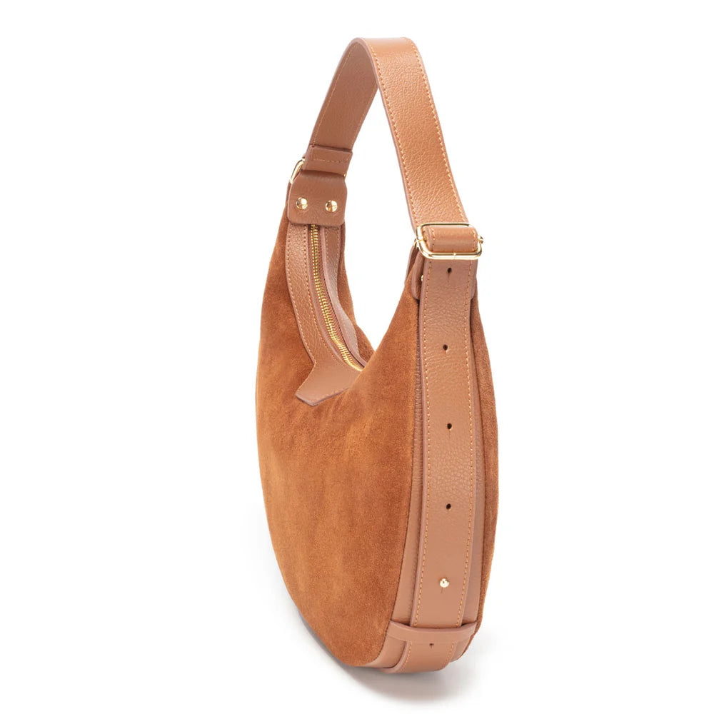 Shoulder Handbag - Crescent Suede Tan