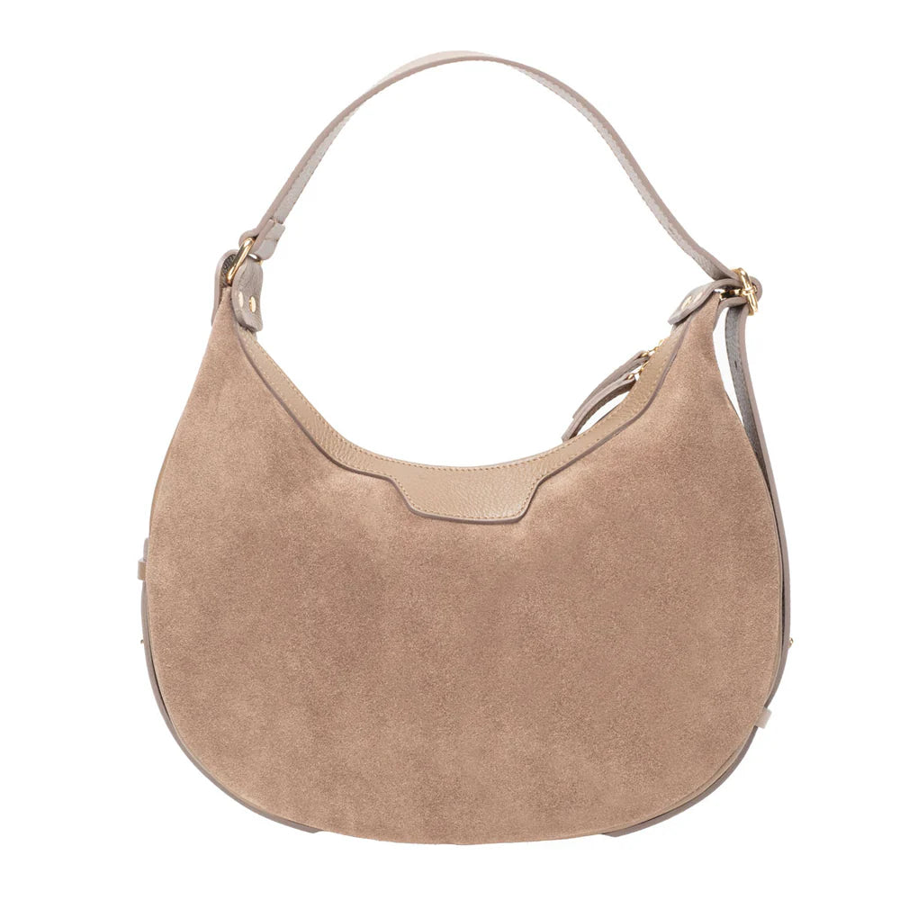 Shoulder Handbag - Crescent Suede Taupe