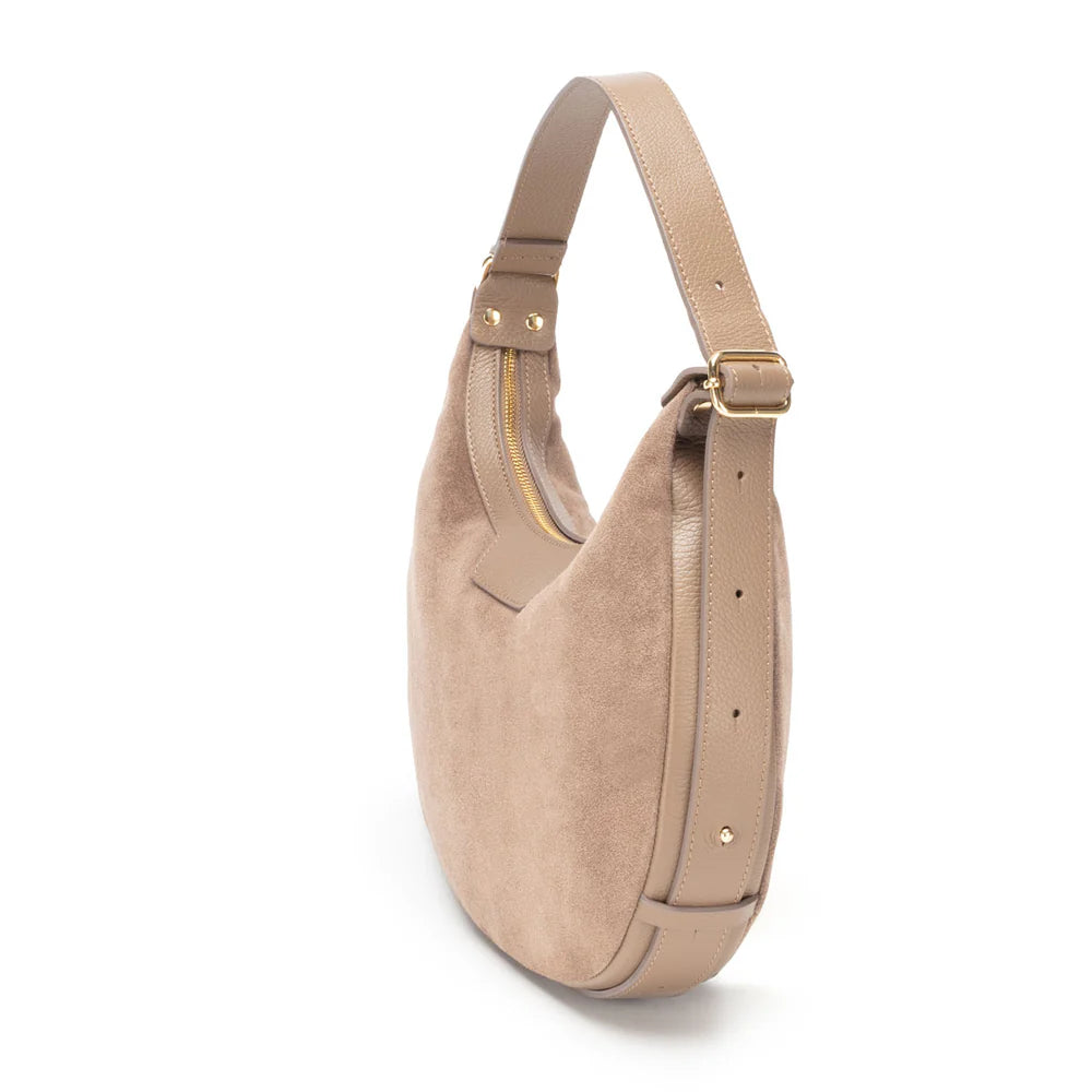 Shoulder Handbag - Crescent Suede Taupe