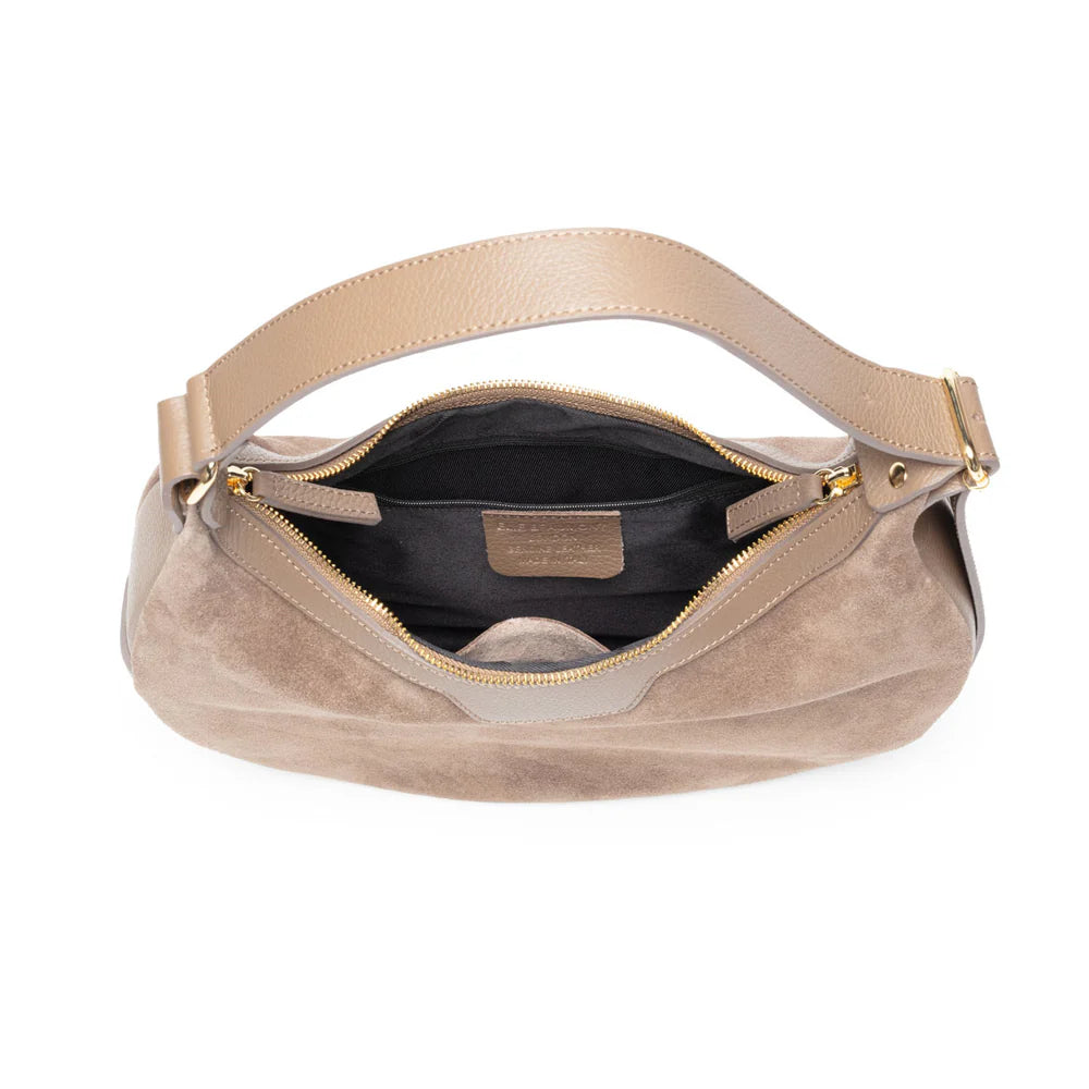 Shoulder Handbag - Crescent Suede Taupe