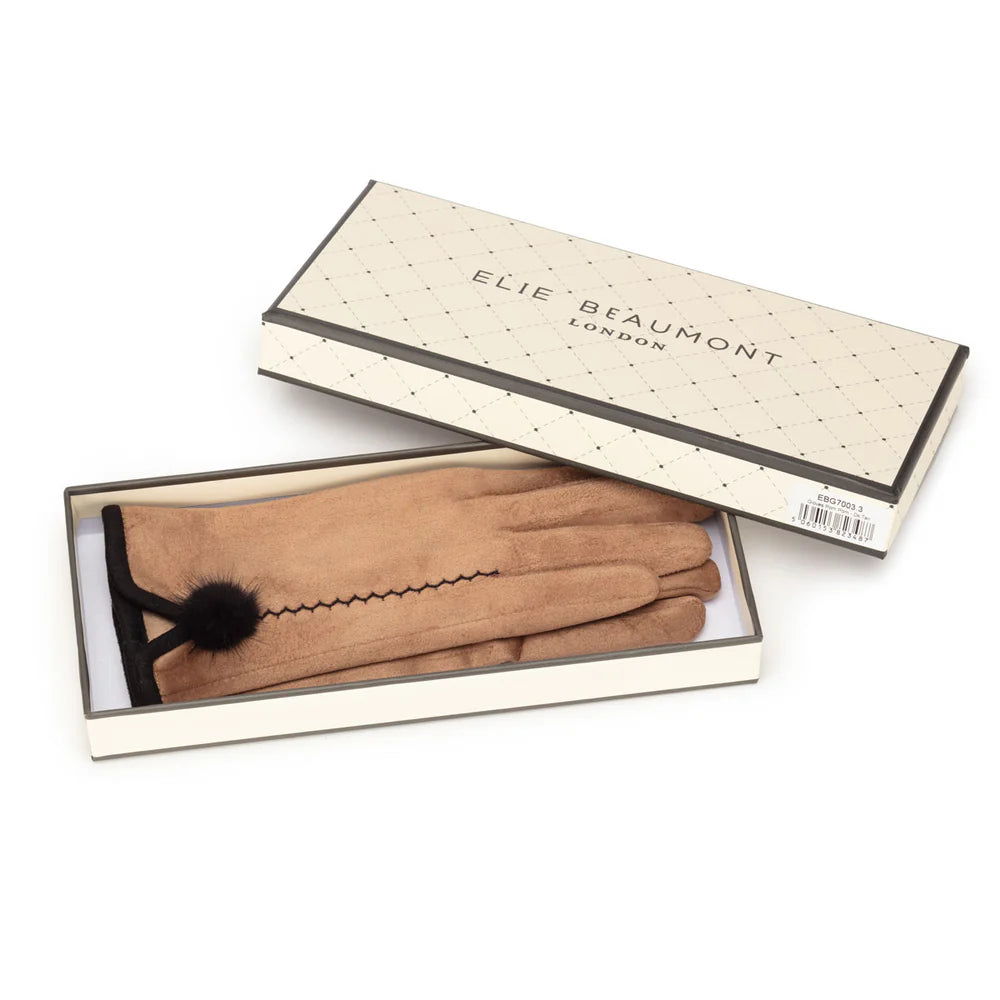 Pom Pom Gloves in Dark Tan
