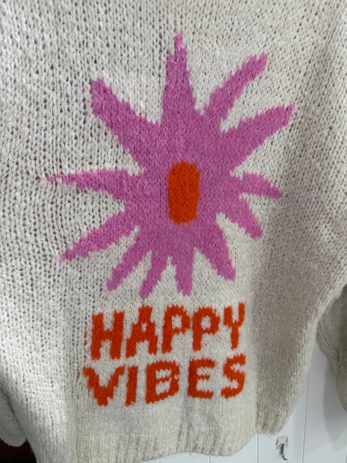 'Good Vibes' Knitted Cardigan-Cream