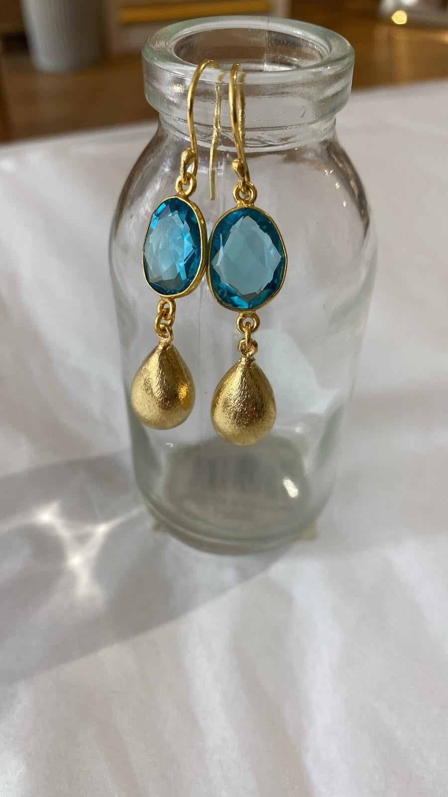 Crystal Earrings with Assorted Stone and Brass Drop