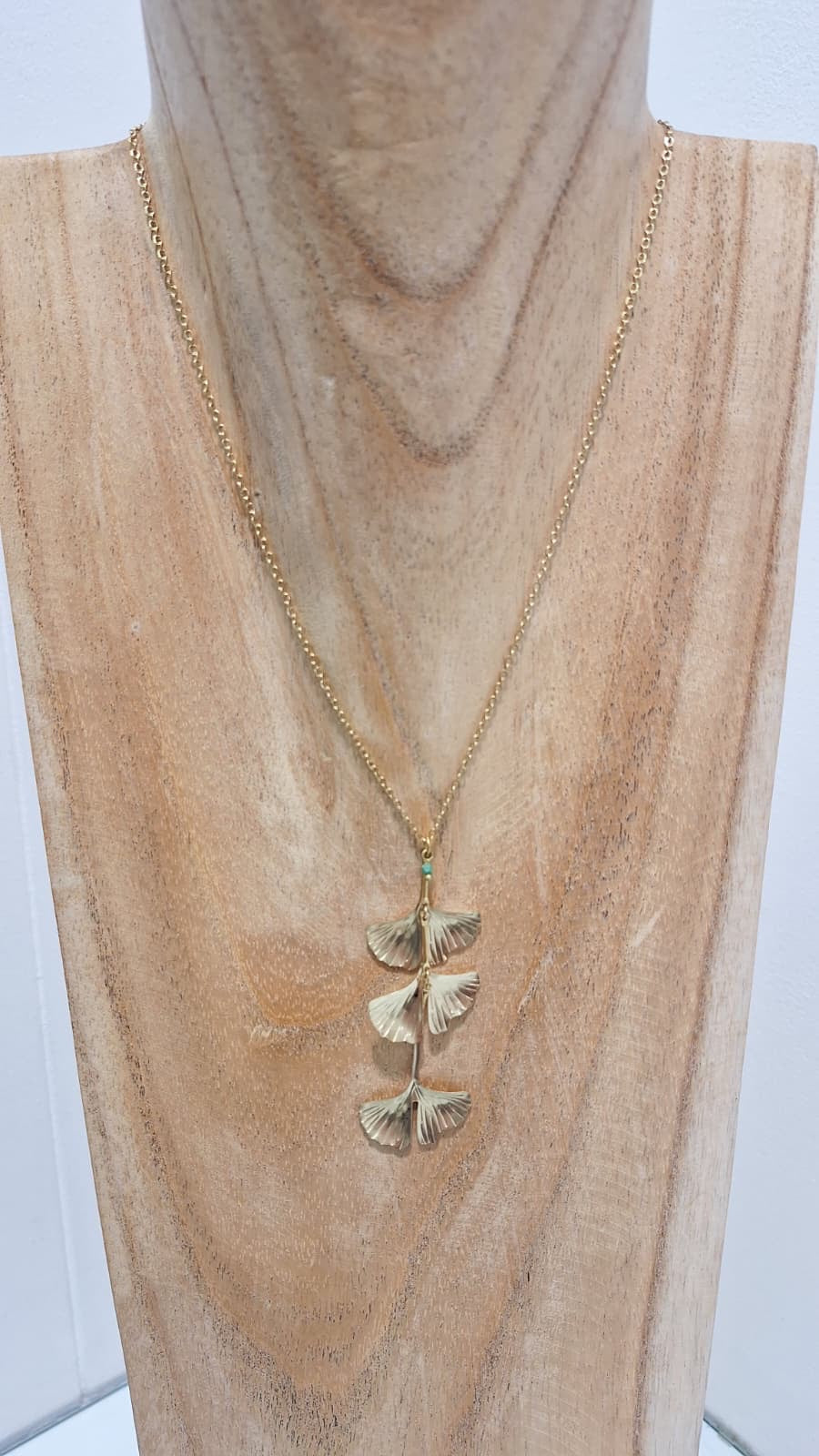 Ginkgo Three Leafs Brass Necklace
