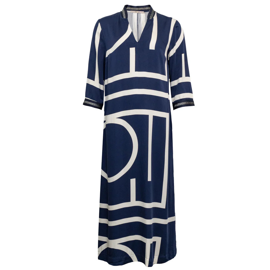 Fey Dress in Blue and White