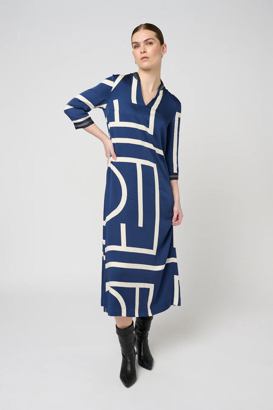 Fey Dress in Blue and White