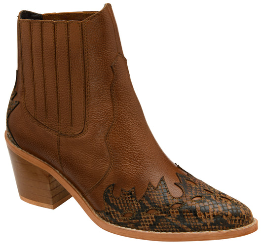 Galmoy Tan Leather Boot with Snake Detail