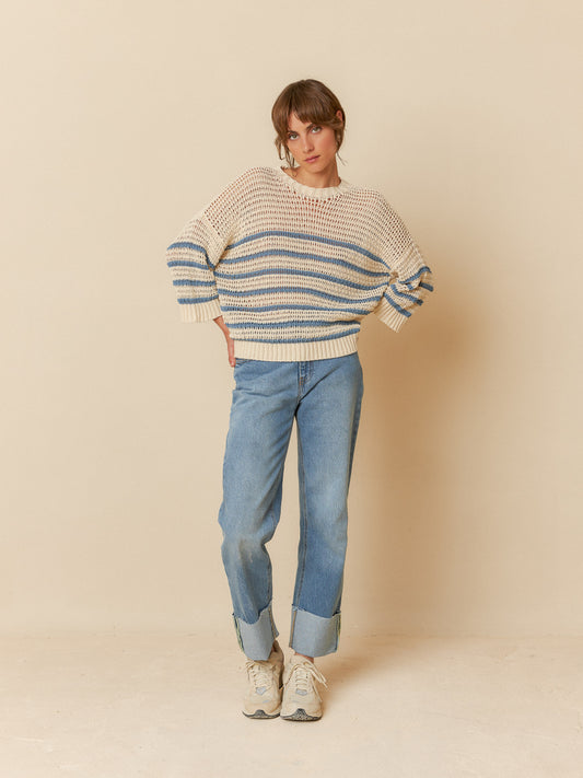 Jumper in Natural with Blue Stripe