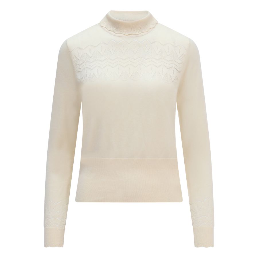 Kul Pointelle High Neck Cream Sweater/Jumper