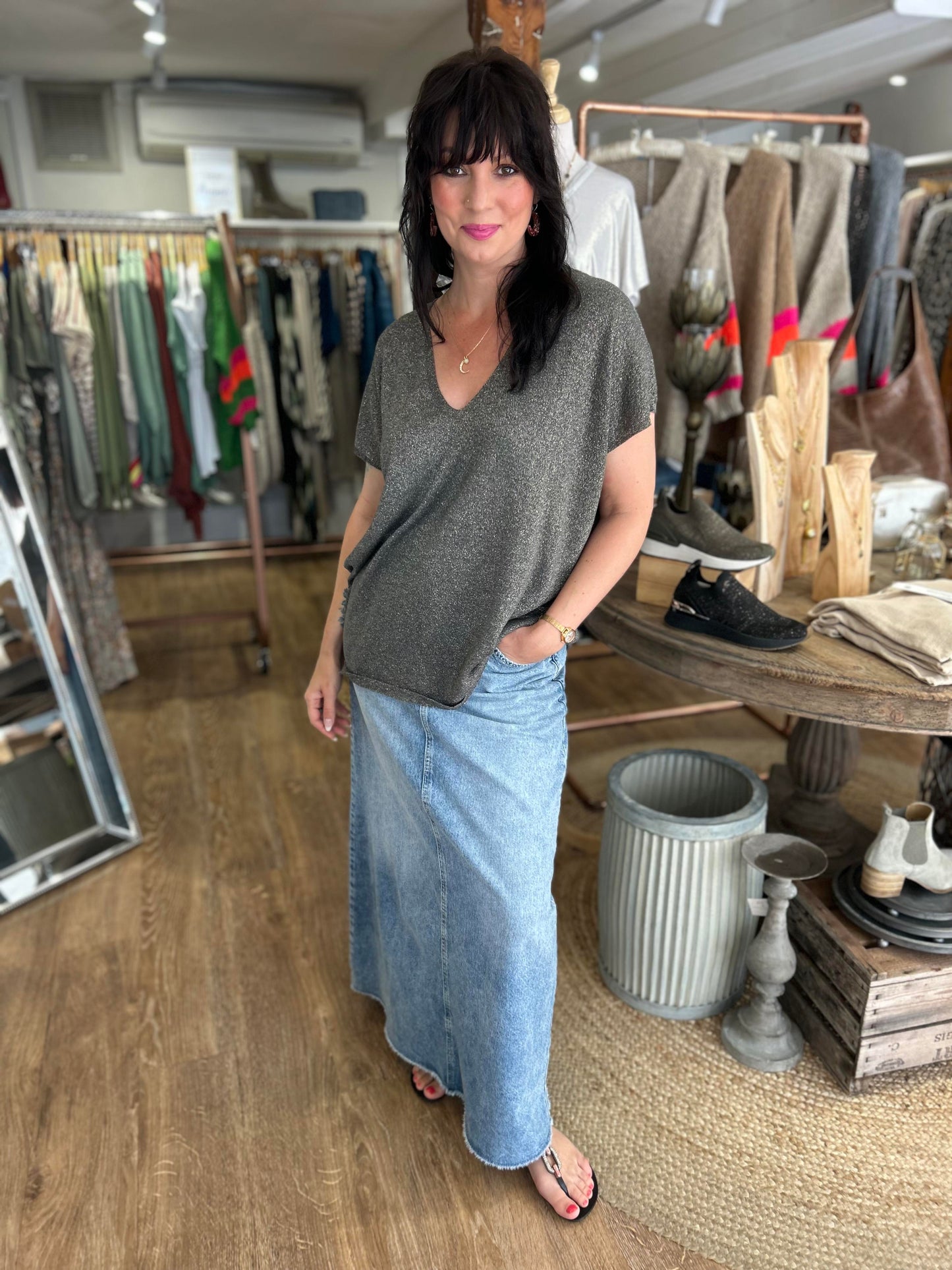 Metallic Slouch Sweater in Granite