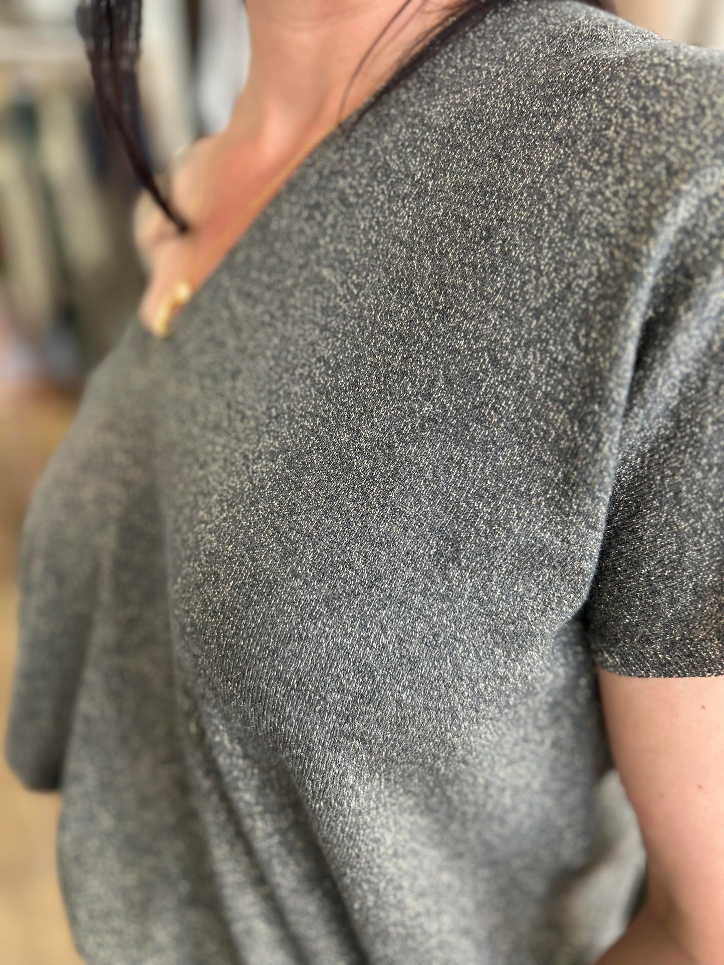 Metallic Slouch Sweater in Granite