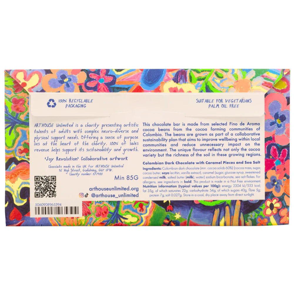 Joy Revolution, Dark Chocolate Bar with Caramel Pieces & Sea Salt