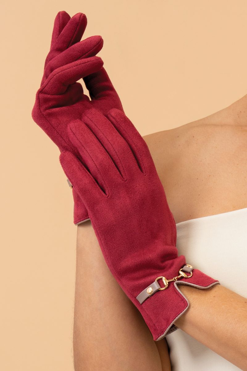 Kylie Faux Suede Gloves in Ruby