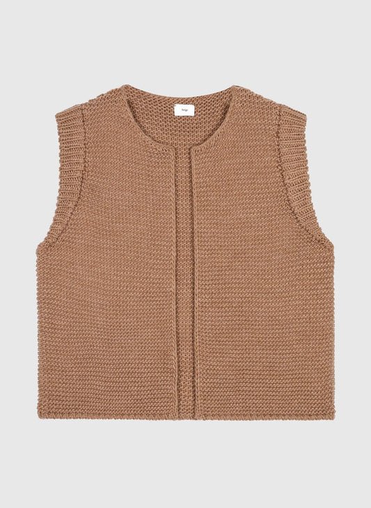LEGRINGOU Sleeveless Knitted Cardigan in Camel