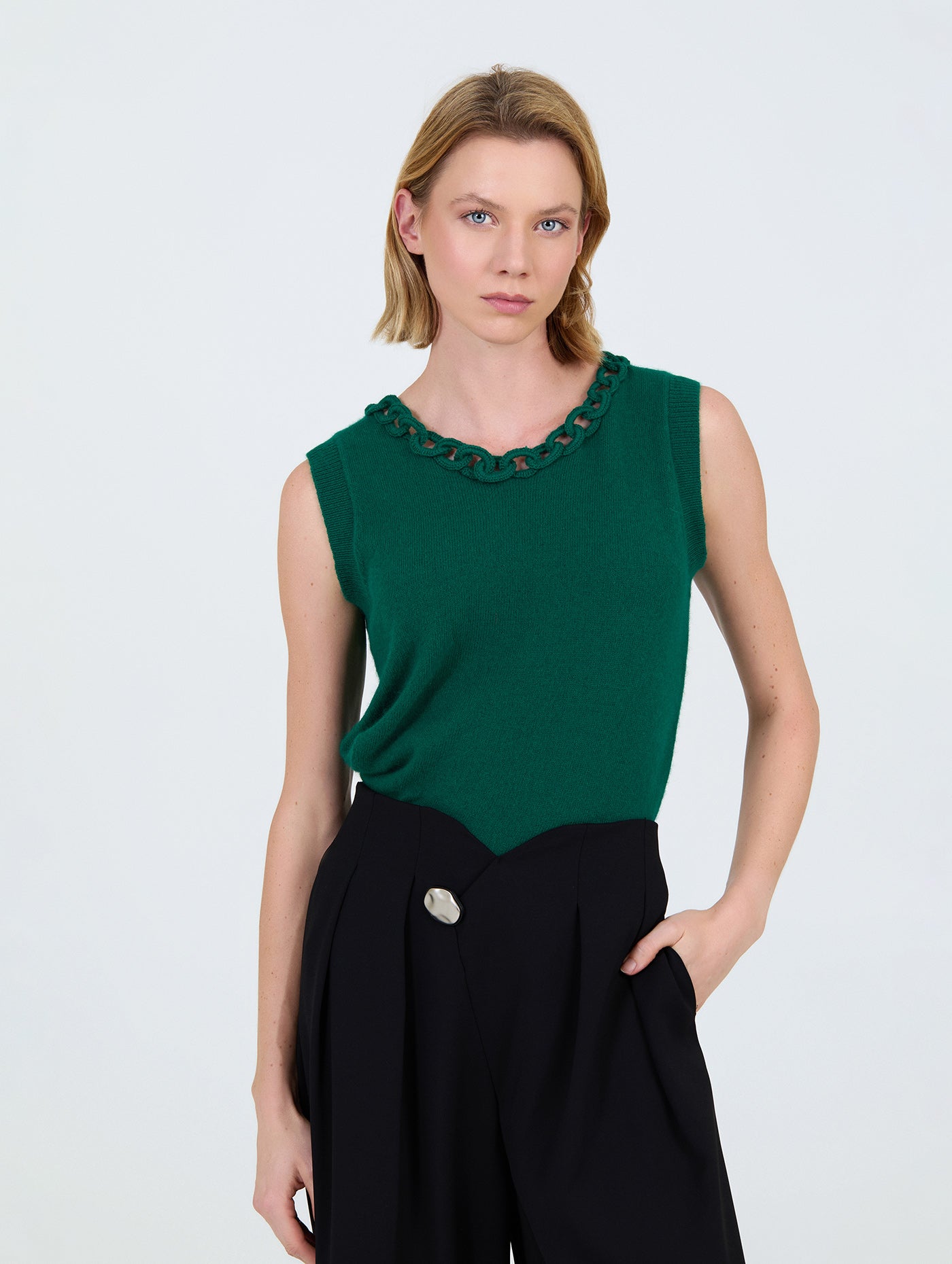 Chain Neckline Angora Top