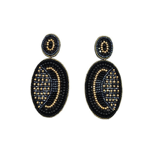 Black & Gold Mix Abstract Oval Drop Earrings