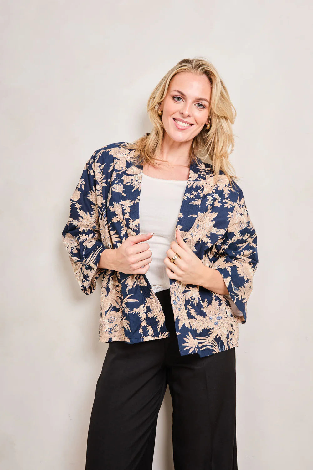 Short Kimono in Midnight Blossom