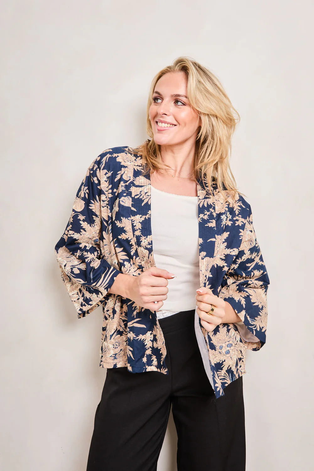 Short Kimono in Midnight Blossom