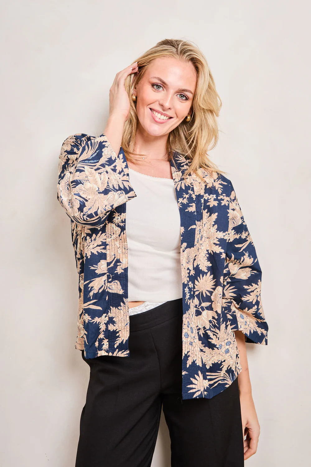 Short Kimono in Midnight Blossom