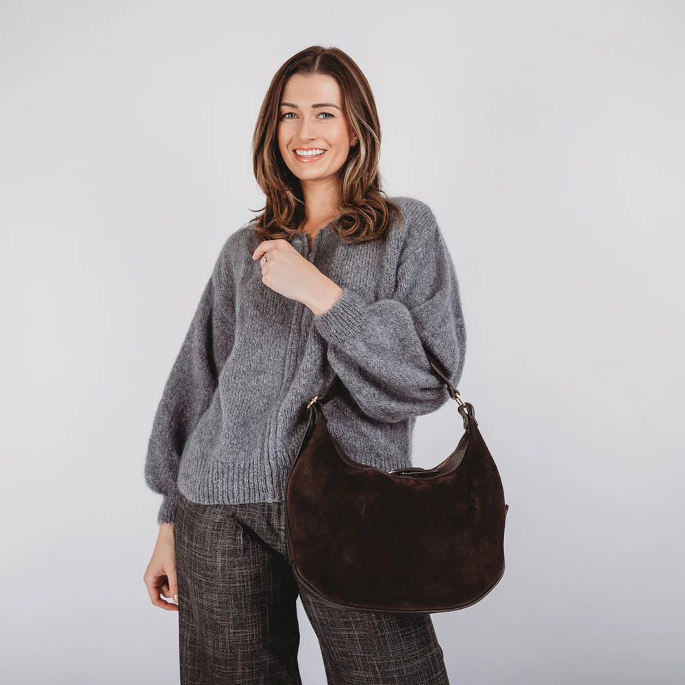 Shoulder Handbag - Crescent Suede Brown