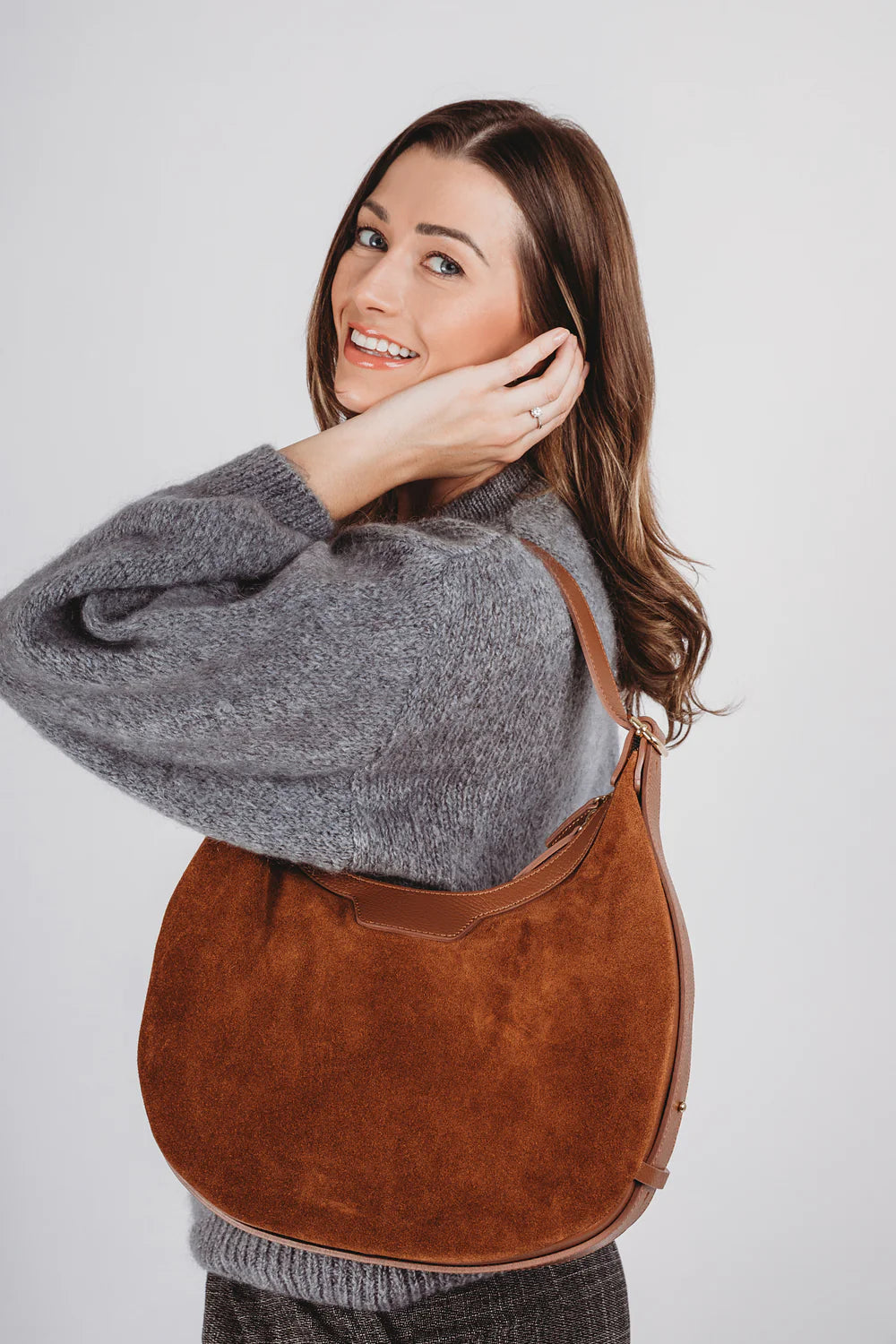 Shoulder Handbag - Crescent Suede Tan
