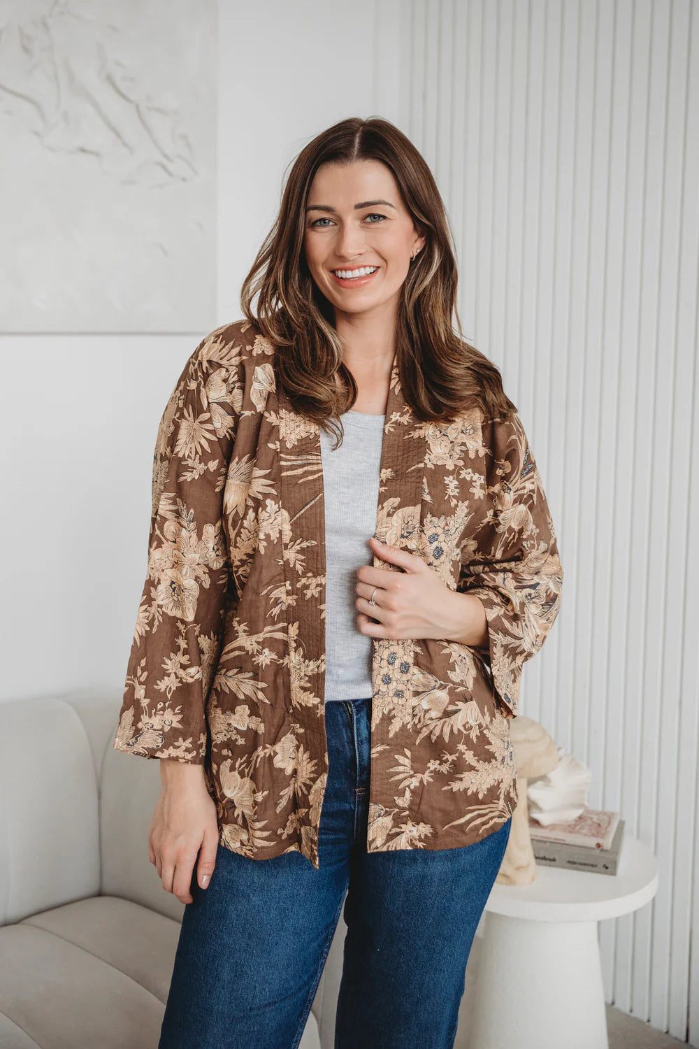 Short Kimono in Coffee Blossom