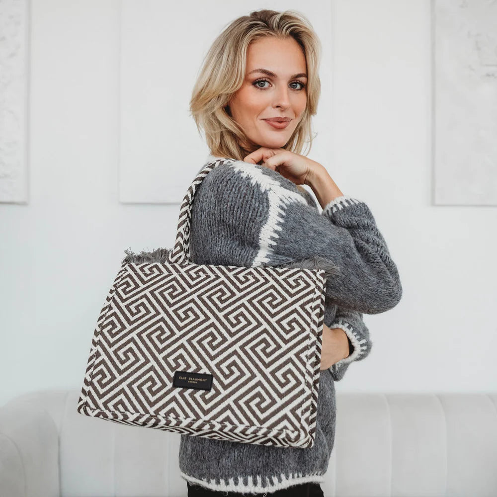 Fabric Tote in Grey Ivory Grecian
