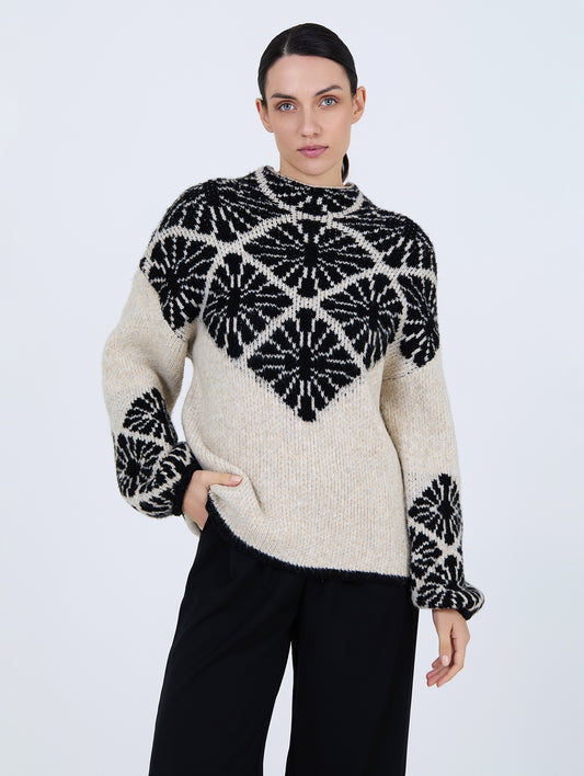 Jacquard Sweater in Oatmeal and Charcoal