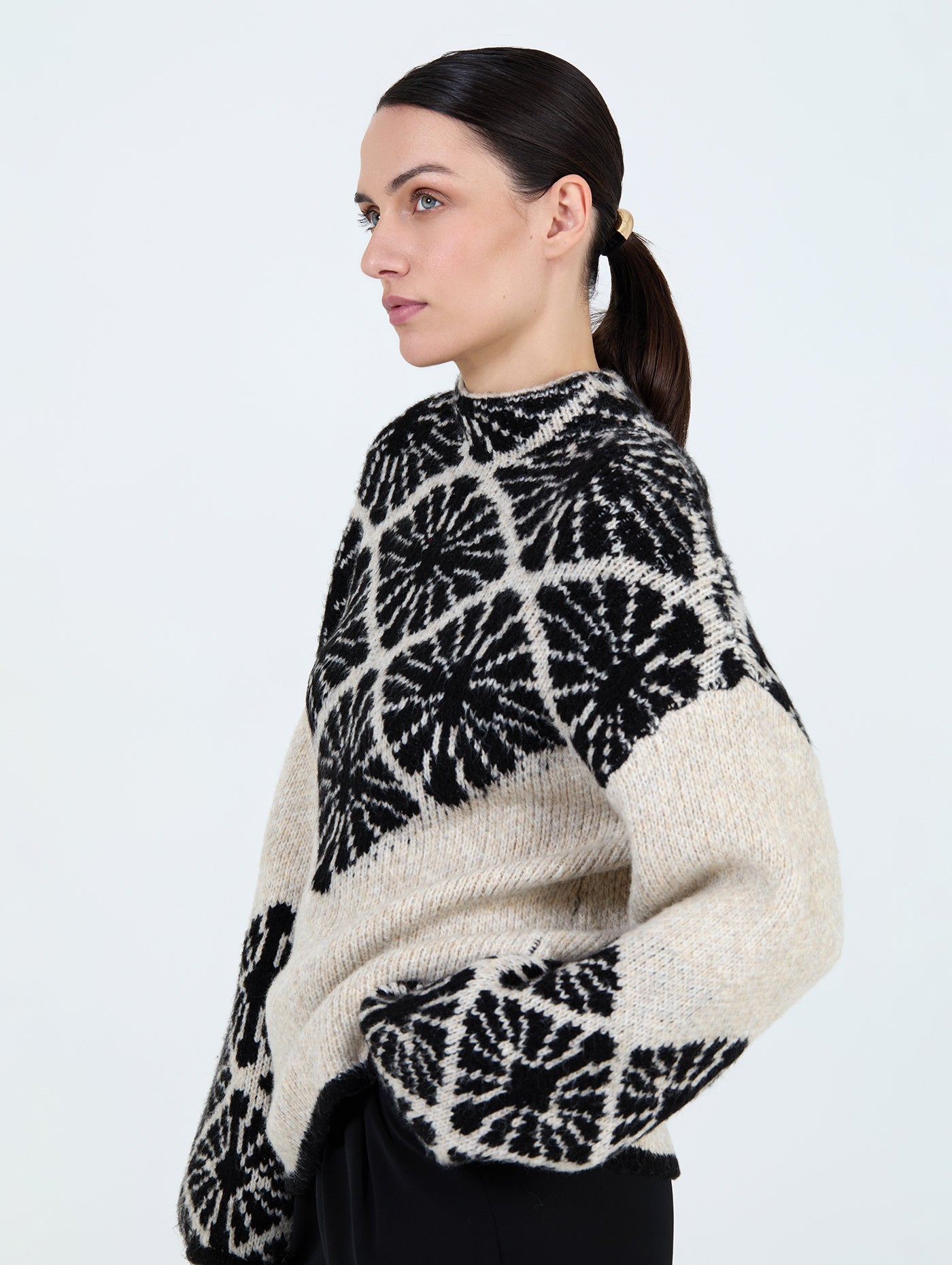 Jacquard Sweater in Oatmeal and Charcoal