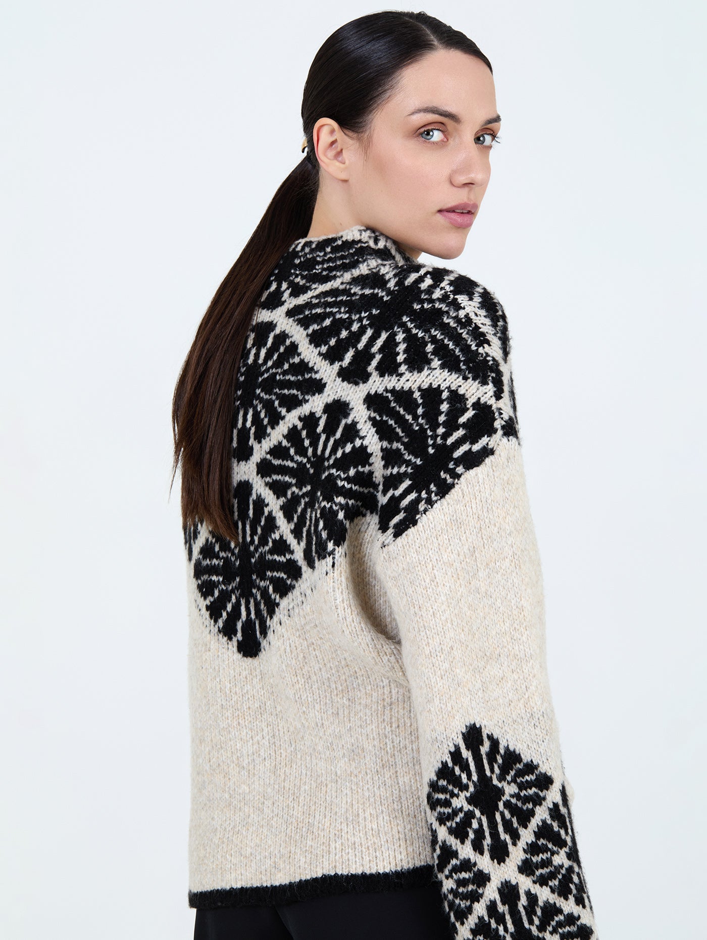 Jacquard Sweater in Oatmeal and Charcoal
