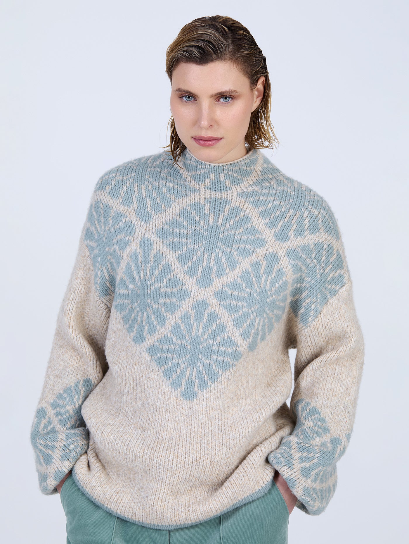 Jacquard Sweater in Teal