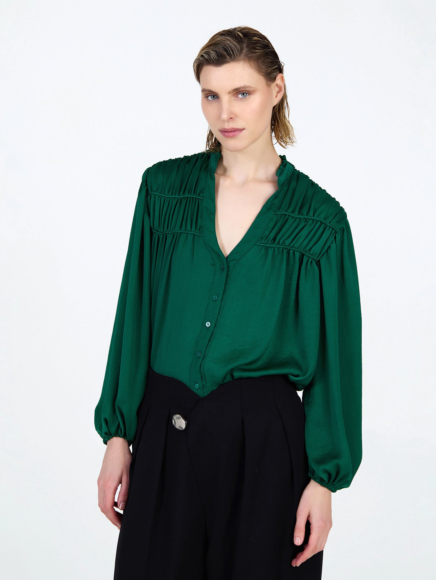 Satin Ruffle Blouse