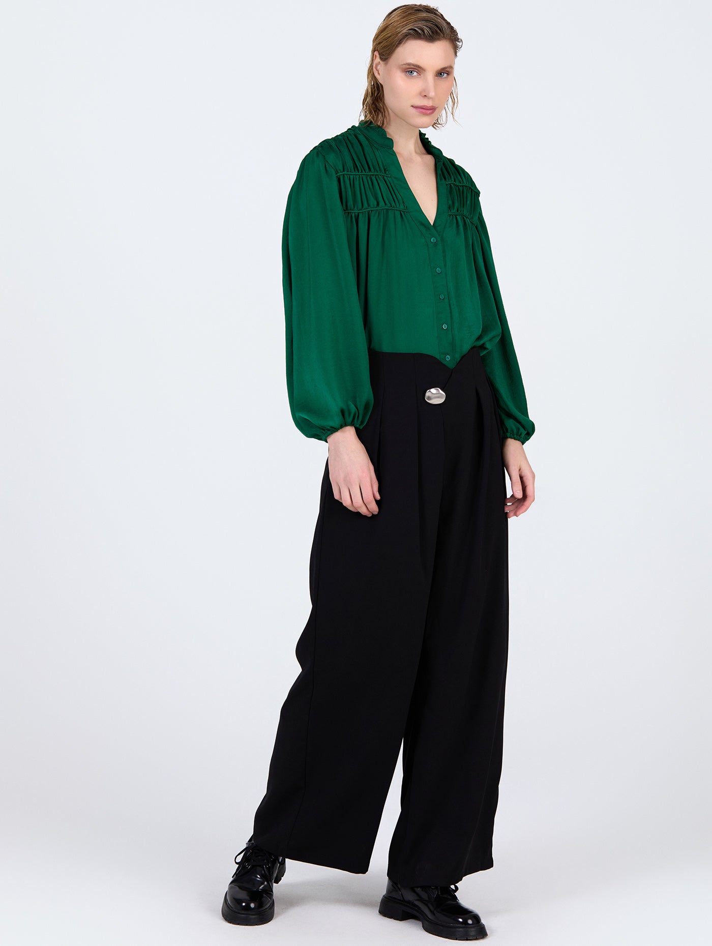 Satin Ruffle Blouse