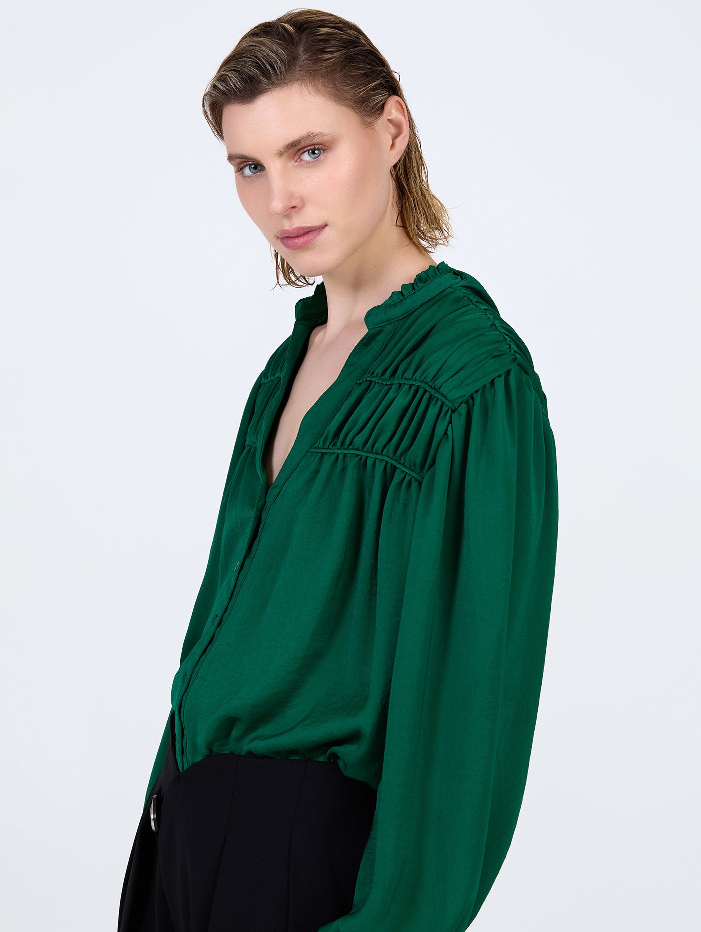 Satin Ruffle Blouse