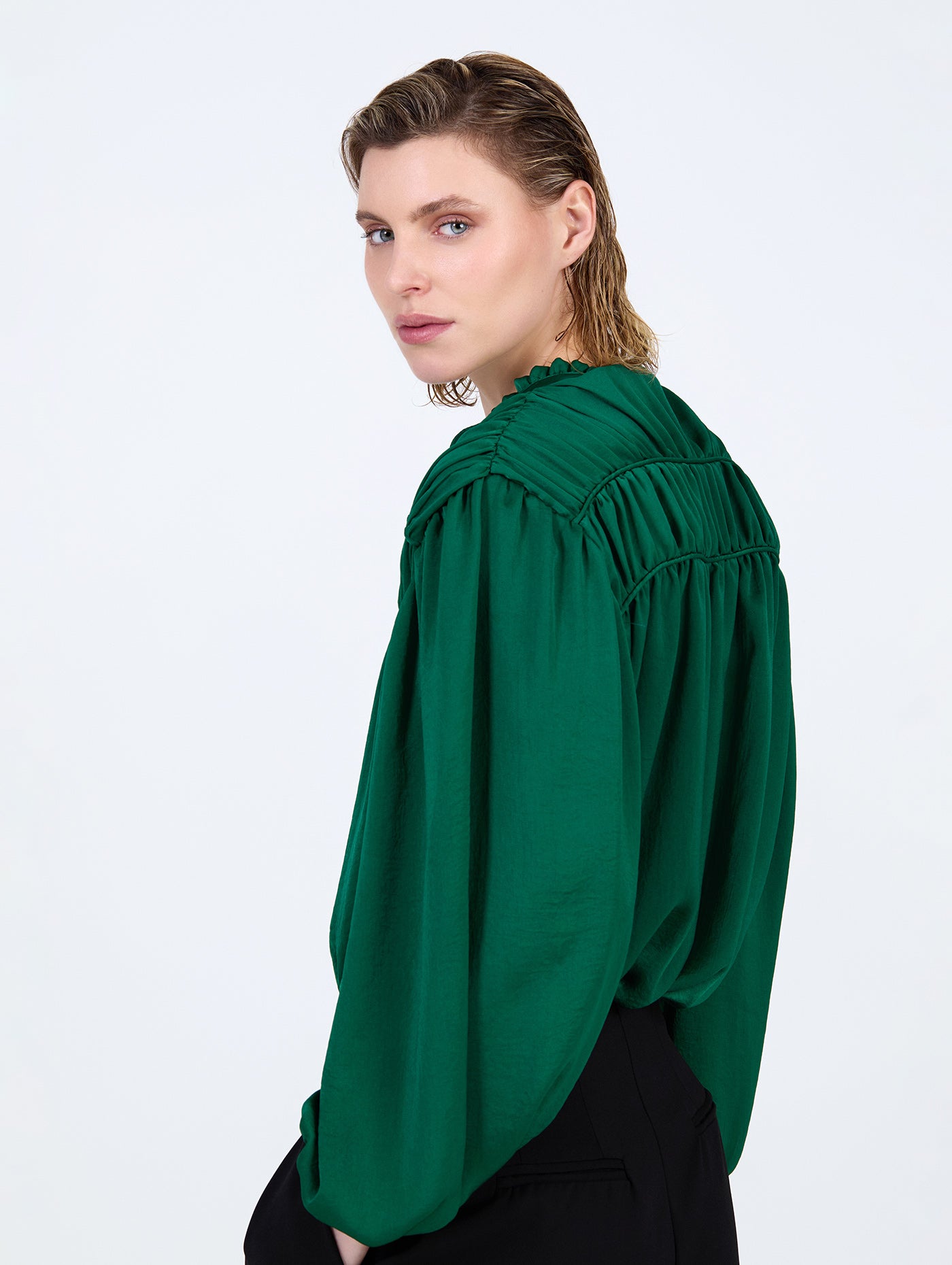 Satin Ruffle Blouse