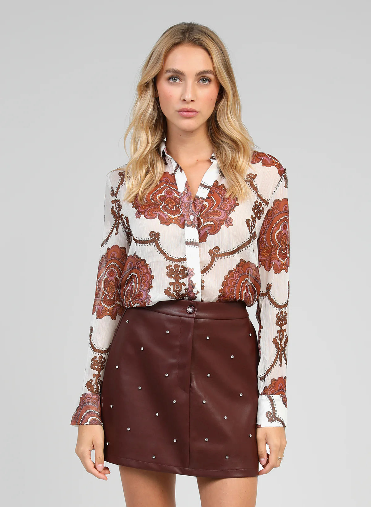 SABERY Shirt in Wine and Ecru